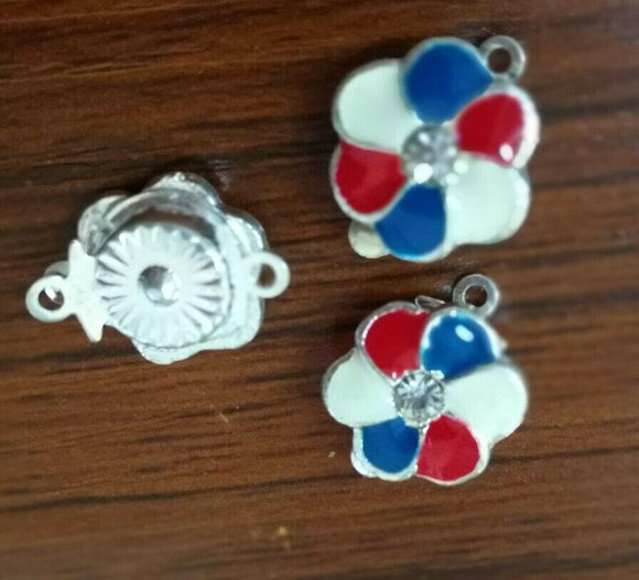 Round 11mm Red Enamel Rhinestone Flower Connector Jewerly Silver 4pc MME1015