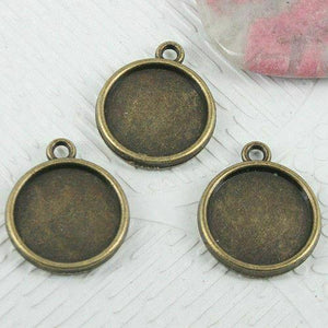 10pcs antiqued bronze color 2sided round cabochon settings EF0745