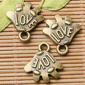 12pcs antiqued bronze  color 2sided LOVE hand palm design charms  EF2643