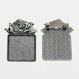 2pcs/lot Tibetan silver color Square shaped 25mm cabochon settings brooch design