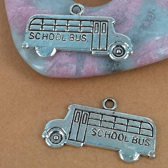 20pcs tibetan silver color crafted 2sided school bus design charms H3859