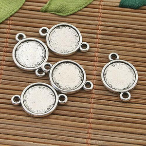 20pcs Tibetan silver two sides round cabochon settings/connector h5063