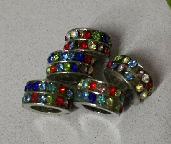 Colors Crystals 2-row 10x4mm Dark Silver Color European Beads Loose 6pcs GGE175