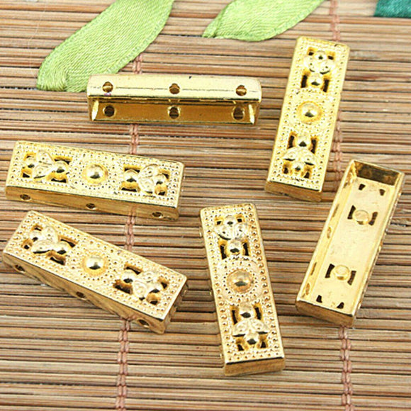 8pcs gold 3 hole flower spacer beads h0233