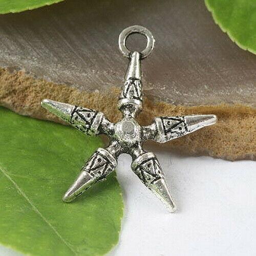 10pcs tibetan silver color  pattern 5-angles charms 28x24mm H0099