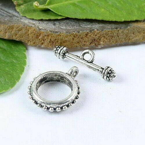 6sets tibetan silver color 2sided Round 18mm dots toggle clasp H1089