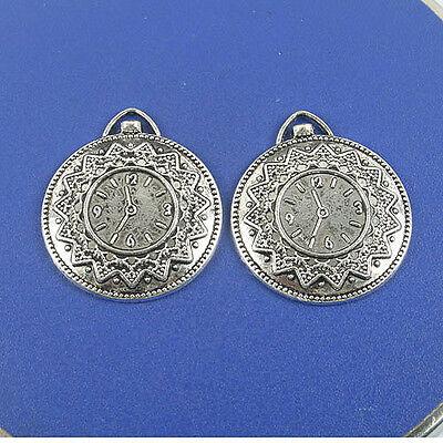 4pcs Tibetan silver clock design charm pendant h0718