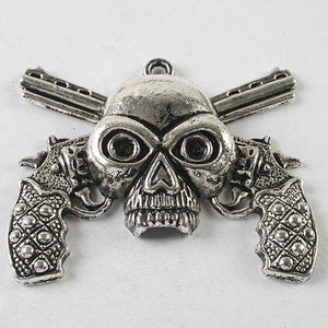 2pcs dark silver tone gun skull pendant charm  h3714