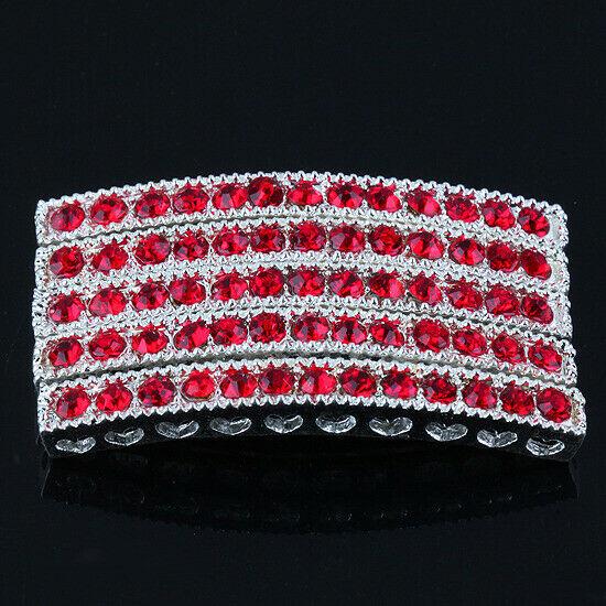 RED Rhinestone Curved alloy Bar Connector 40x4mm shinny silver 4pcs ME1141