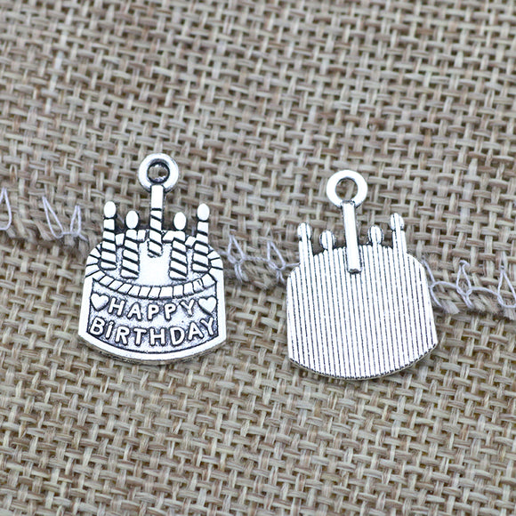 10 Piece 15*22mm Mixed Alloy Antique Silver Color Birthday Cake Charms Special Bracelet Pendant Accessory For DIY Jewelry Making