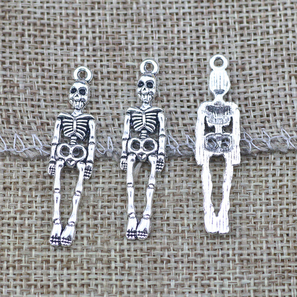 10 Pieces 10*40mm Mixed Alloy Antique Silver Color Skeleton Wicca Charms Bracelet Pendant Accessory For DIY Jewelry Making
