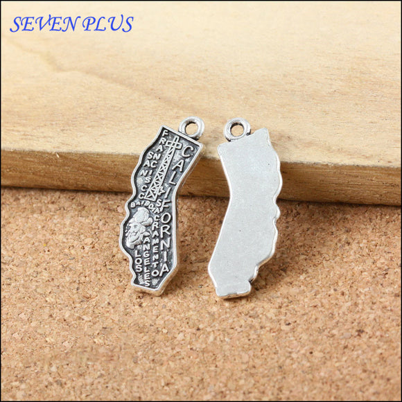10 Pieces 10mm*28mm Antique Silver Plated American Map Charms California Map Charm For DIY Jewelry Making