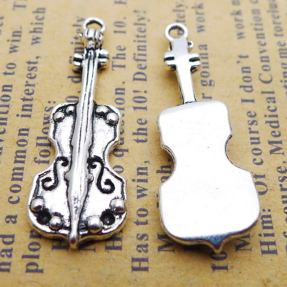 10 Pieces 11*32mm Antique Silver Color Mixed Alloy Guitar Charms Music Mark Pendant For DIY Jewelry Making