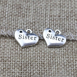 10 Pieces 13x16mm Antique Silver Color Sister Heart-shaped Charms DIY Jewelry for Necklace