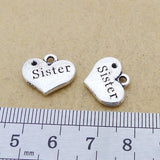 10 Pieces 13x16mm Antique Silver Color Sister Heart-shaped Charms DIY Jewelry for Necklace