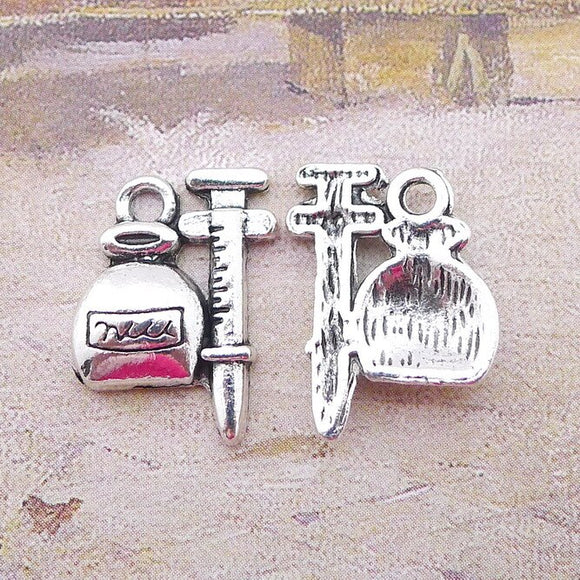 10 Pieces 14*18mm Mixed Alloy Antique Silver Color Medicine-water Bottle Charms Vintage Pendant Accessory For DIY Jewelry Making