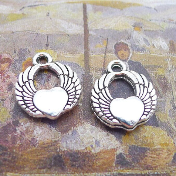 10 Pieces 15*18mm Mixed Alloy Antique Silver Color Heart Wings Charms Vintage Pendant Accessory For DIY Jewelry Making