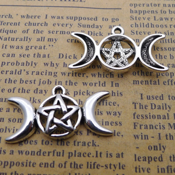 10 Pieces 16*30mm Mixed Alloy Antique Silver Color Moon&Stars Charms Keychain Vintage Pendant Accessory For DIY Jewelry Making