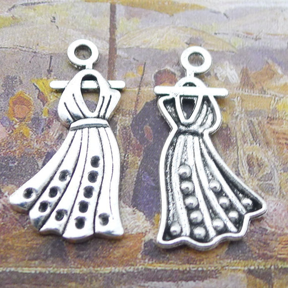 10 Pieces 16*33mm Mixed Alloy Antique Silver Color Pretty Dress Charms Bracelet Vintage Pendant Accessory For DIY Jewelry Making EF4188