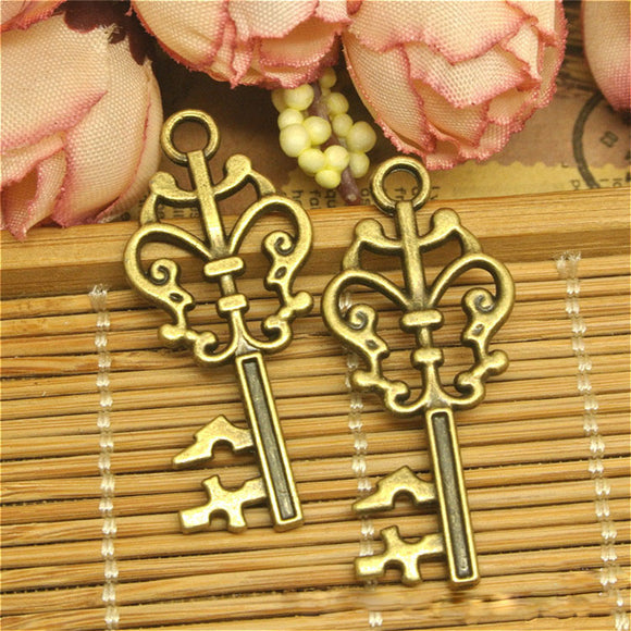 10 Pieces 16mm*36mm Antique Bronze Plated Alloy Metal Key Pendant Vintage Key Charms For Diy Jewelry Making