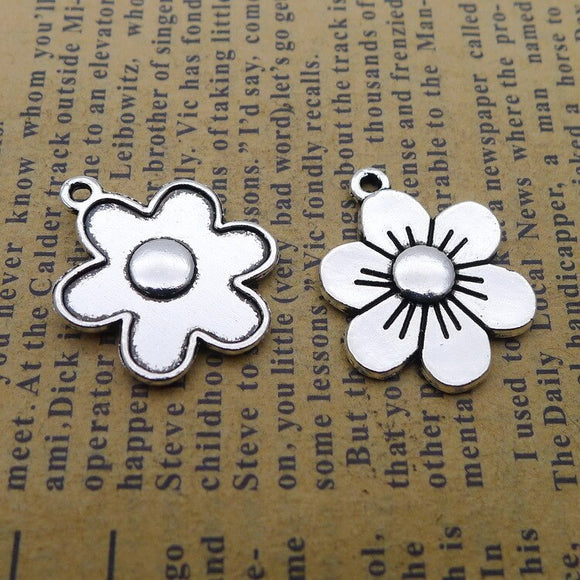 10 Pieces 17*22mm Mixed Alloy Antique Silver Color Flower Charms Vintage Pendant Accessory For DIY Jewelry Making