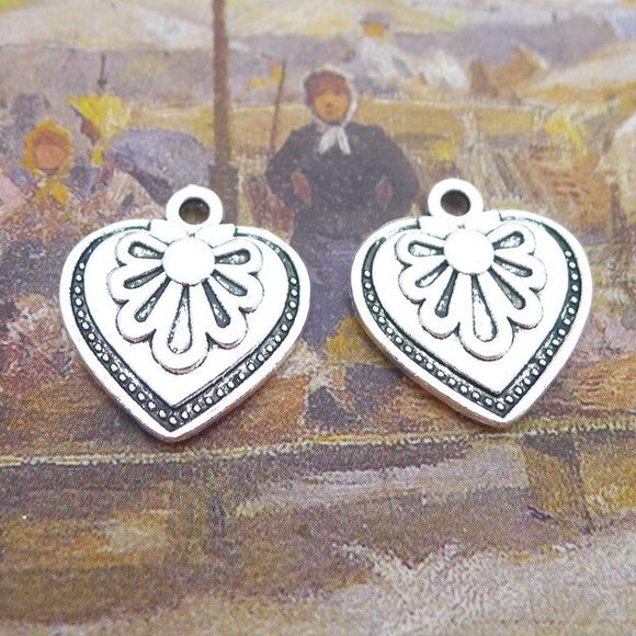 10 Pieces 18*20mm Mixed Alloy Antique Silver Color Heart Charms Bracelet Vintage Pendant Accessory For DIY Jewelry Making