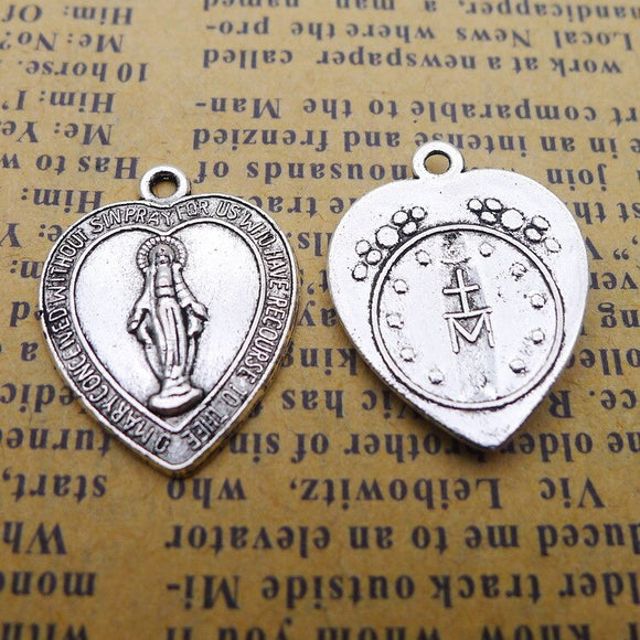 10 Pieces 18*22mm Mixed Alloy Antique Silver Color Heart Wicca Charms Vintage Bracelet Pendant Accessory For DIY Jewelry Making