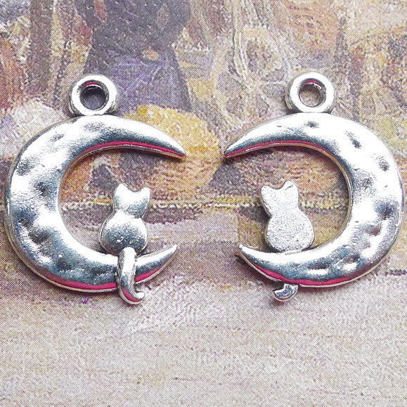 10 Pieces 18*23mm Mixed Alloy Antique Silver Color Cat in Moon Charms Vintage Pendant Accessory For DIY Jewelry Making EF3719