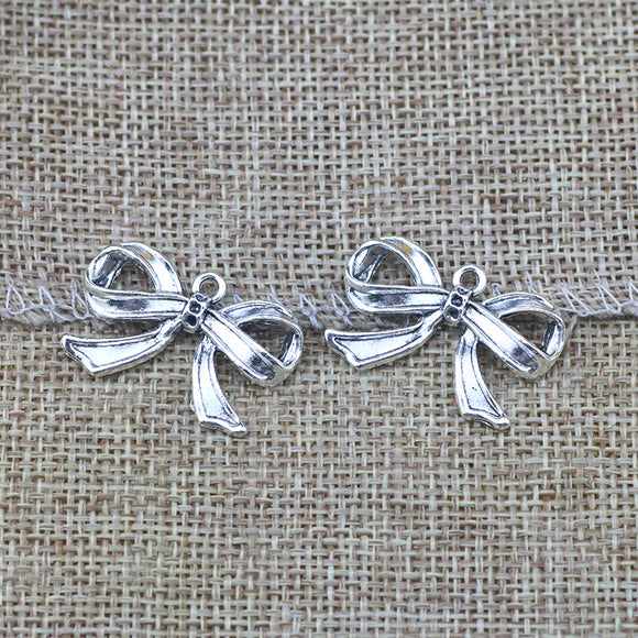 10 Pieces 18*28mm Mixed Alloy Antique Silver Color Pretty Bowknot Charms Bracelet Pendant Accessory For DIY Jewelry Making