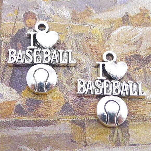 10 Pieces 19x22mm Antique Silver Color Love Baseball Charms for DIY Necklace Jewelry Making