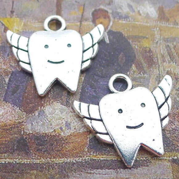 10 Pieces 20*18mm Mixed Alloy Antique Silver Color Tooth Smile Charms Vintage Pendant Accessory For DIY Jewelry Making