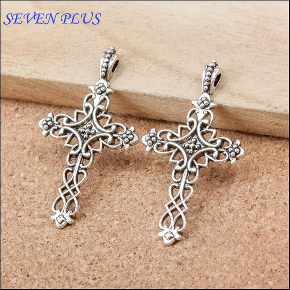 10 Pieces 20*38mm Alloy Metal Antique Silver Color Hollow Out Cross Charm Pendant For Diy Jewelry Making Wholesale Charms