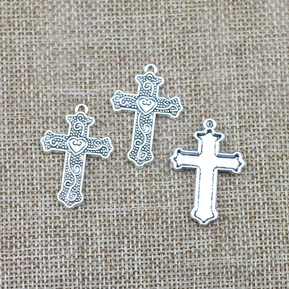 10 Pieces 22*33mm Newest Style Alloy Antique Silver Color Cross Charms Pendant Keychains Accessory For DIY Jewelry Making