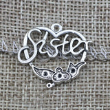 10 Pieces 23x27mm Antique Silver Color Sister Heart-shaped Pendant Charms DIY Handcraft Bracelets