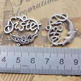 10 Pieces 23x27mm Antique Silver Color Sister Heart-shaped Pendant Charms DIY Handcraft Bracelets