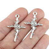 10 Pieces 24*35mm Antique Silver Color Cross Flower Wicca Charms Pendant Keychains Accessory For DIY Jewelry Making