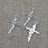 10 Pieces 24*35mm Antique Silver Color Cross Flower Wicca Charms Pendant Keychains Accessory For DIY Jewelry Making