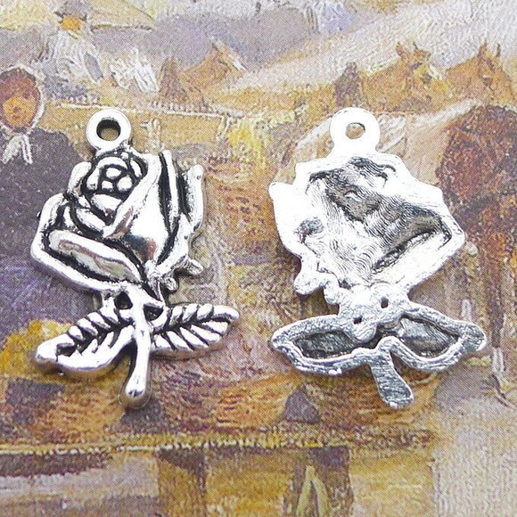 10 Pieces 25x17mm Antique Silver Color Rose Charms For DIY Bracelet Necklace Jewelry Making