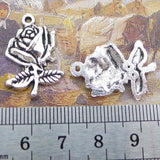 10 Pieces 25x17mm Antique Silver Color Rose Charms For DIY Bracelet Necklace Jewelry Making