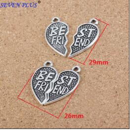 10 Pieces (5 sets) 26mm*29mm Antique Silver Plated Best Friend Heart Charms Friend Charm For Jewelry Making
