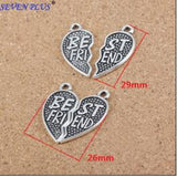 10 Pieces (5 sets) 26mm*29mm Antique Silver Plated Best Friend Heart Charms Friend Charm For Jewelry Making