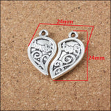 10 Pieces (5 sets) 26mm*29mm Antique Silver Plated Best Friend Heart Charms Friend Charm For Jewelry Making