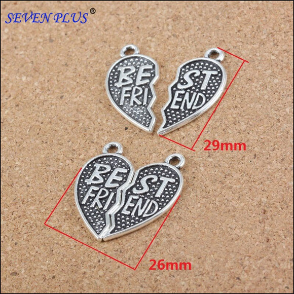 10 Pieces (5 sets) 26mm*29mm Antique Silver Plated Best Friend Heart Charms Friend Charm For Jewelry Making
