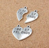 10 Pieces (5 sets) 26mm*29mm Antique Silver Plated Best Friend Heart Charms Friend Charm For Jewelry Making