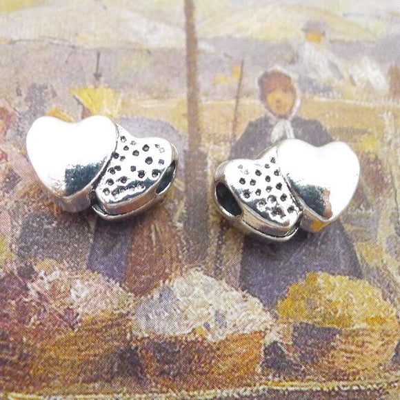 10 Pieces 9*14mm Mixed Alloy Antique Silver Color Double Love Charms Bracelet Vintage Pendant Accessory For DIY Jewelry Making