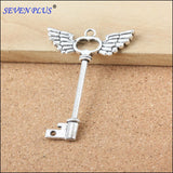 10 Pieces/Lot 59mm*40mm Antique Silver Plated Angels Wings Key Pendants Charms For Jewelry Making