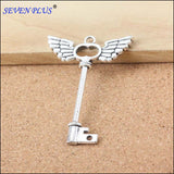 10 Pieces/Lot 59mm*40mm Antique Silver Plated Angels Wings Key Pendants Charms For Jewelry Making