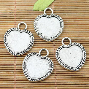 5pcs tibetan silver 2side heart shaped cameo cabochon settings EF1749