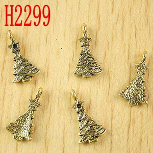 10pcs dark gold-tone christmas tree charms h2299