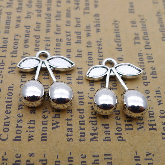 10Pcs 17*15mm Antique Silver Plated Alloy Cute Cherry Charms Fashion Earrings Pendant Accessories Charms For Diy Jewelry Making